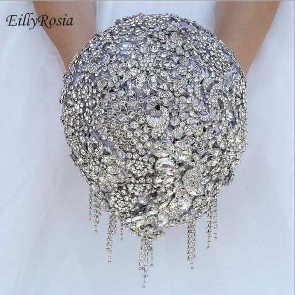 

wedding flowers luxury full jewelry bouquet silver waterfall sequined tassel elegant brooch bridal sparkly arrival