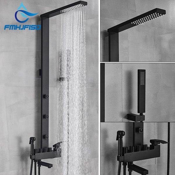 

luxury black bathroom shower set wall mount mixer rain head tub faucet multiple out way brass faucets sets