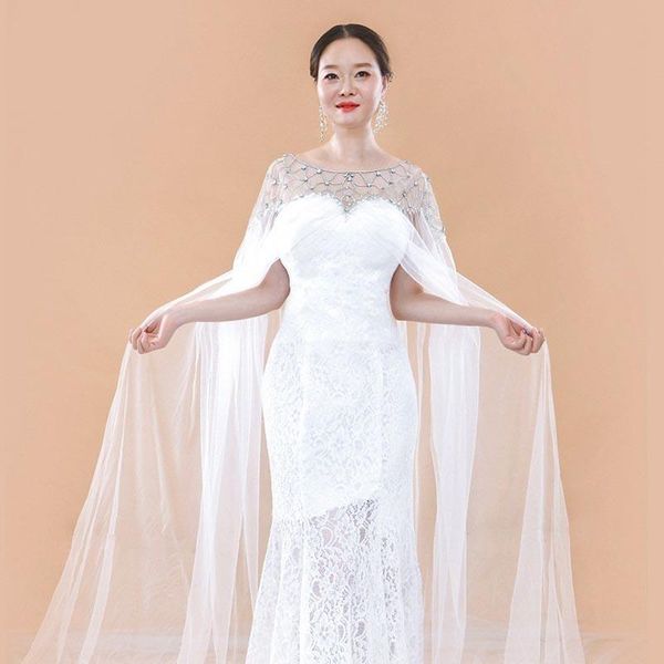 

wraps & jackets crystal tulle women bridal wrap elegant beaded wedding boleros capes long formal shawls white size