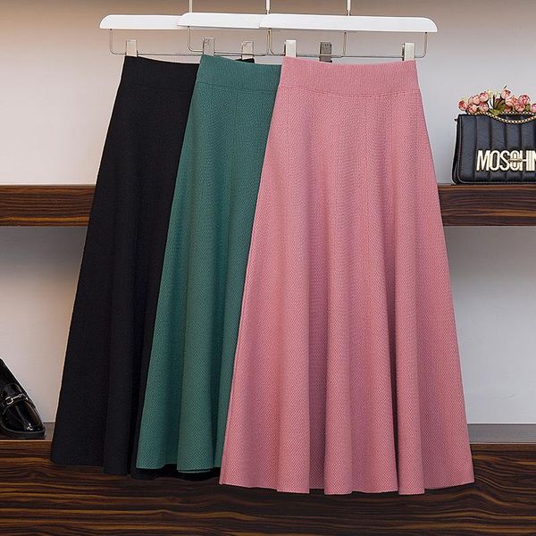 

plus size knitting women skirt loose skirts pink green black 3533