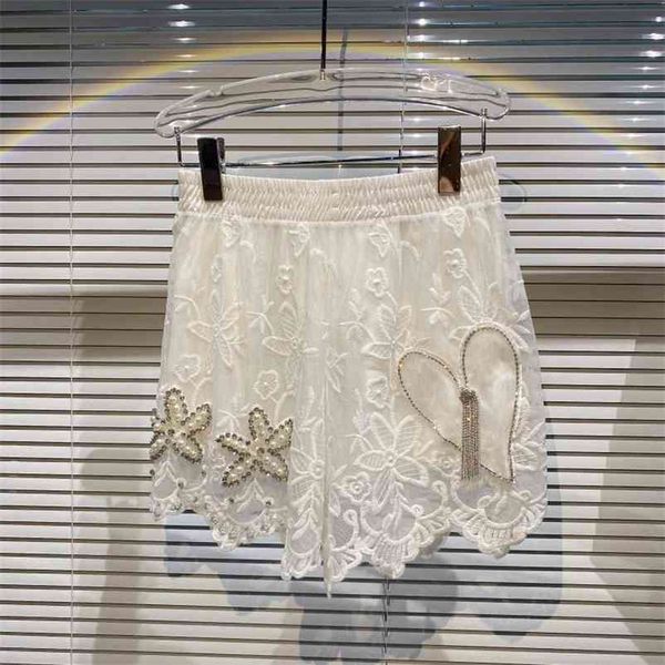 

women lace organza straight shorts solid color mid waist pearl fashion spring summer 11b669 210525, White;black