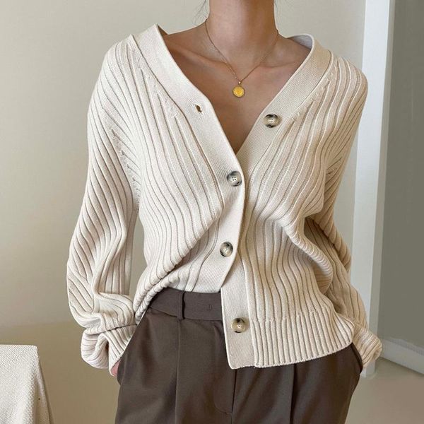 

women's knits & tees [ewq] korea chic black knitted cardigan autumn 2021 laple loose single breasted long sleeve sweater coat fashion, White