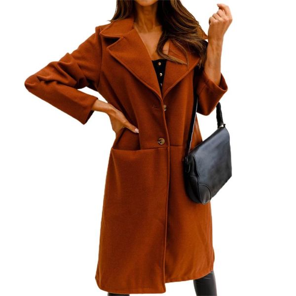 

women's trench coats winter autumen 2021 women jacket lady clothing loose warm notched collar single-breasted coat for work, Tan;black