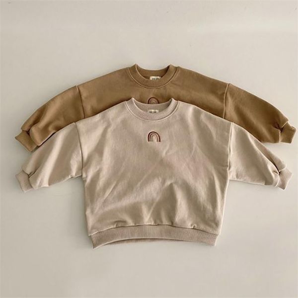 

baby clothes autumn girls rainbow embroidery sweatshirts kids long sleeve t-shirt toddler boys casual sweater 210824, Black