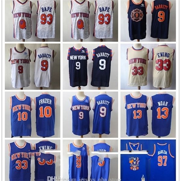 

099 r.j. barrett throwback\rnew york\rknicks\rjersey 33 patrick ewing joakim noah walt frazier porzingis hardawayjr basketball jersey, Black