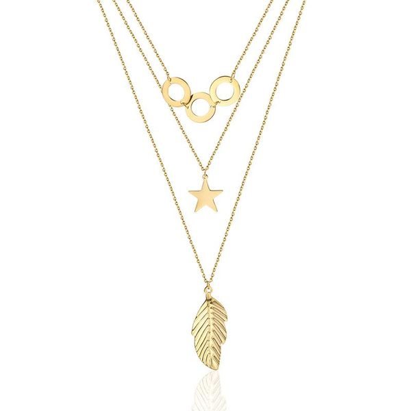 

unique three layered multilayer necklace for women bijoux femme collier statement pendant long chain necklaces chains, Silver