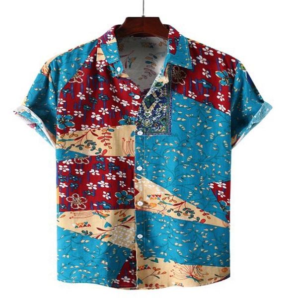 

men's t-shirts 2021 summer pure cotton mens hawaiian shirt printed short sleeve big us size hawaii flower beach floral patterns, White;black