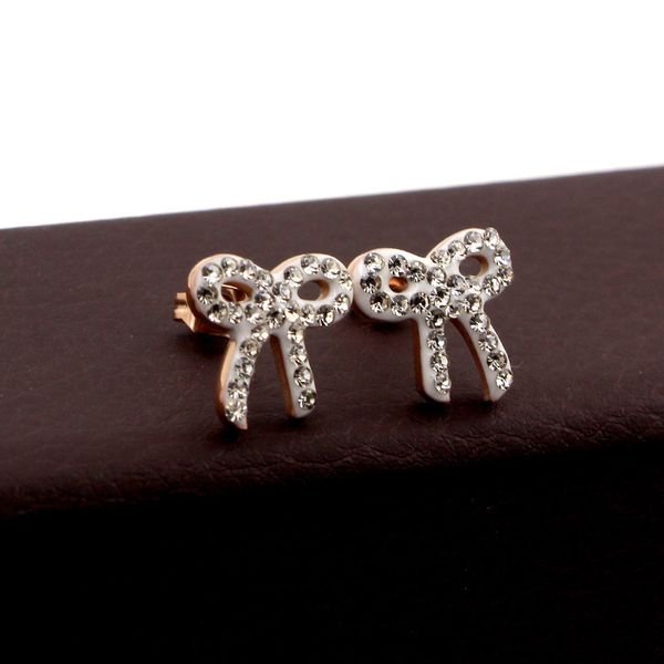 

e3-112a japanese and korean temperament white full diamond lovely butterfly rose gold girl's mud earrings jewelry, Golden