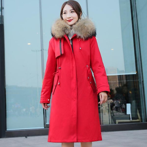 

women's fur & faux winter coat women real muskrat jacket thick warm fashion outwear big collar plus-size customize, Black