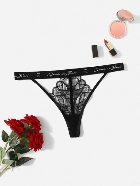 

plus cut-out contrast lace panty c97u#, Black;white