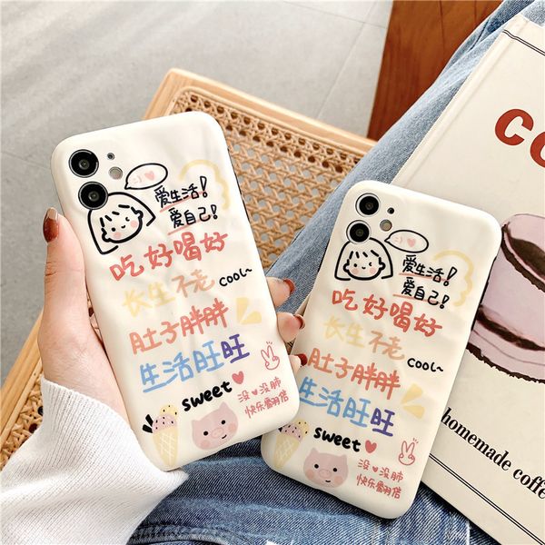 Caso de telefone celular Padrão de Texto Pintado à Mão Móvel 12Pro / Max Case Móvel Adequado para IP 8 Soft Cover Huawei P30Pro Casal Capa de Proteção do Telefone Móvel