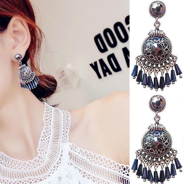 

korean women's vintage alloy crystal drop earrings exaggeration round earring statement elegant pendientes mujer moda 2021 dangle & cha, Silver