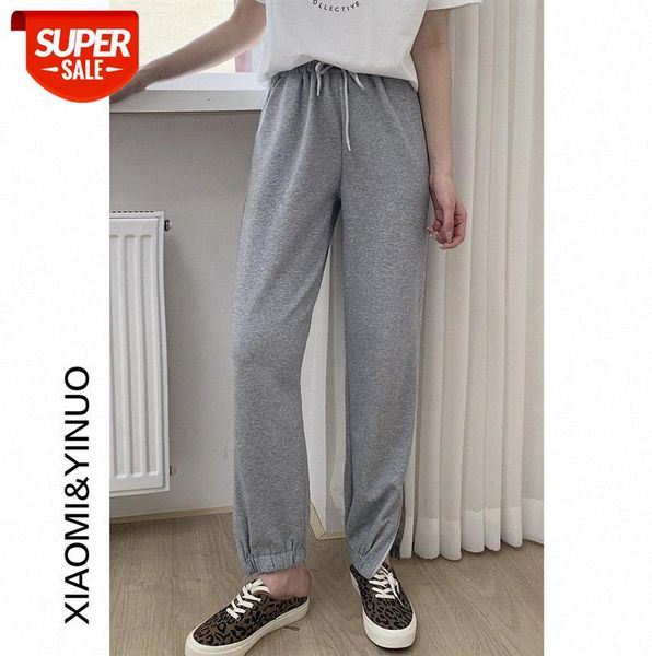 

[ou fan] 7922 sweatpants women's binding feet loose and thin high-waisted drape panties straight casual pants trend #3d93, Black;gray