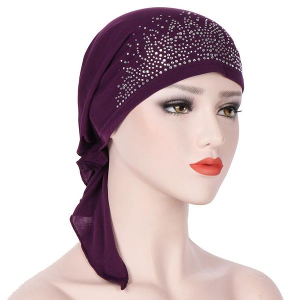 

hair accessories women hijab head scarves sticking drill ladies bonnet cap turbante stretchy modal cotton turban dome headwear for chemo