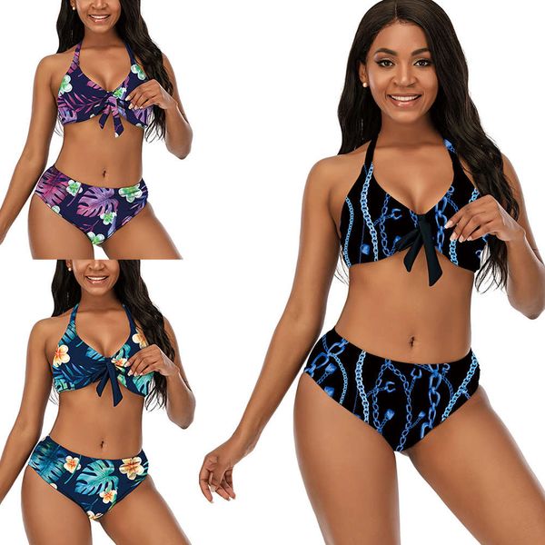 

style split swimsuit printed bikini women's open back, White;black