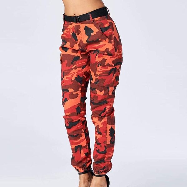 

pantalon mujer streetwear women's high waist slim fit jogger camouflage cargo pants trousers with matching belt sweatpants#35 & capris, Black;white