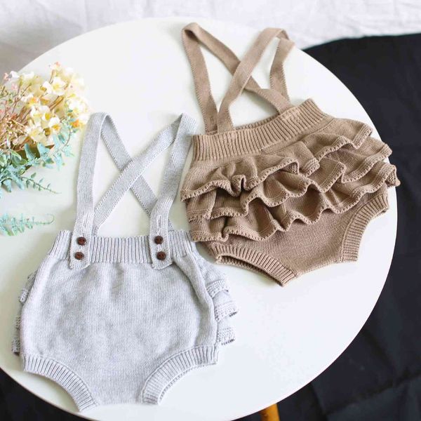 

newborn baby costume kintted bodysuits for baby girl clothes ruffled wave overalls infant kids girls knitting cotton jumpsuit 210413, White