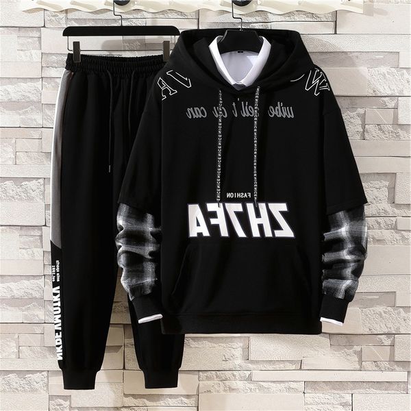 

suit 2021 sweater autumn style men's loose pants youth trend hooded sweater casual coat, Black