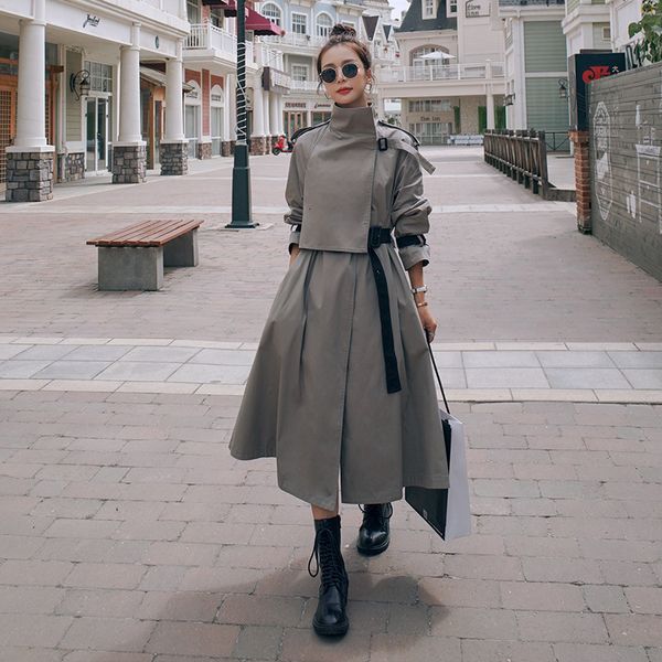 

women's trench coats windbreaker spring autumn long korean fashion big size ladies cloak loose lapel casual high-end coat female o, Tan;black