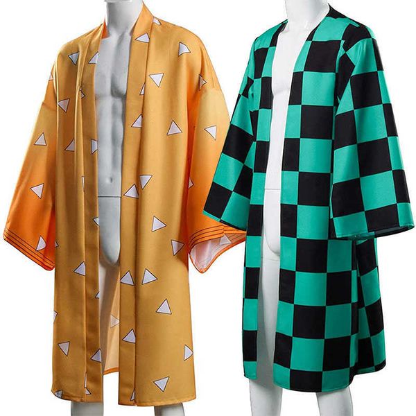 Demon Slayer Kimetsu No Yaiba Quimono Haori Canto Cosplay Costume Halloween Adulto Criança Costumes Cape Y0903