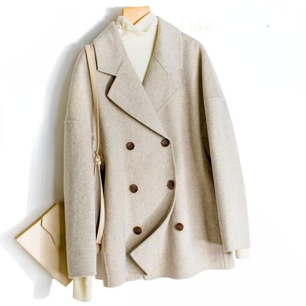 

women's wool & blends fashion female autumn 100% genuine coats and jackets 2021 real double-faced woolen coat casaco feminino inverno g, Black