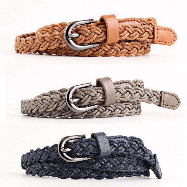 

belts q fashion womens vivid braided casual pu leather narrow thin buckle strap waist belt candy skinny waistband for women, Black;brown