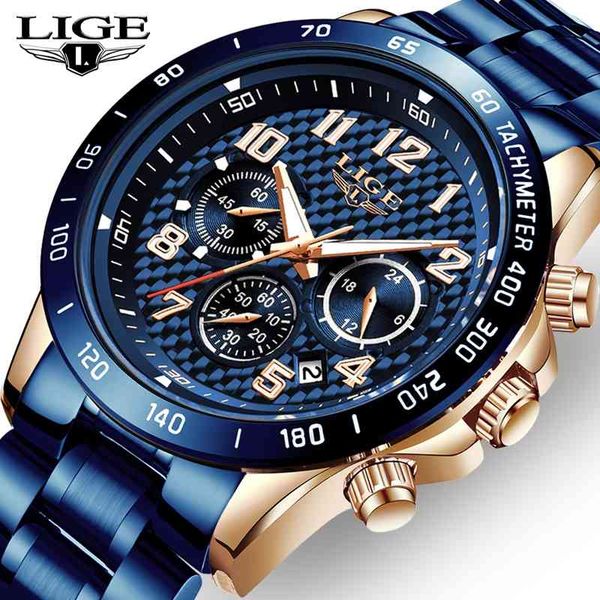 

lige new arrival men watches luxury brand sport watch men chronograph quartz wristwatch date male relogio masculino+box 210407, Slivery;brown