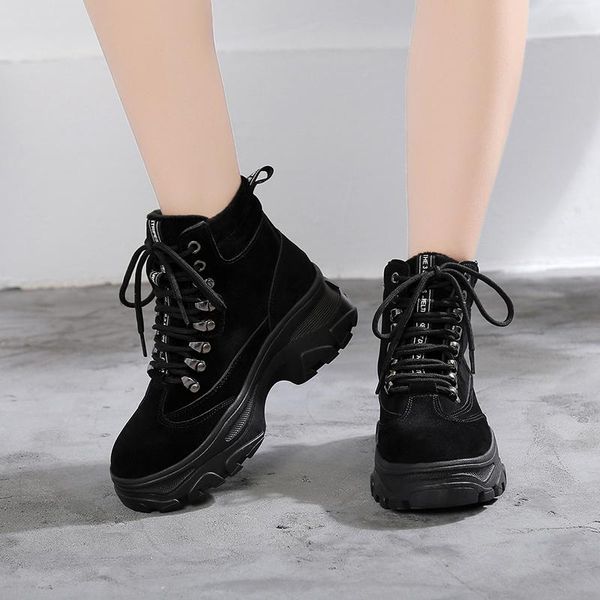 

boots women 2021 spring and autumn british wind thick thin net red short ins tide womens platform heels, Black