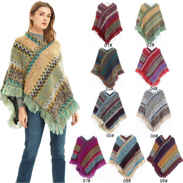 

scarves designer scarf color stripes pullover female bohemian poncho knitting cloak tassel capes winter shawls christmas outdoor wraps, Blue;gray