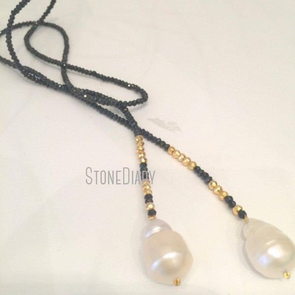 

pendant necklaces nm23777 black glass crystal baroque pearls freshwater gold plated long charm necklace jewelry for women, Silver