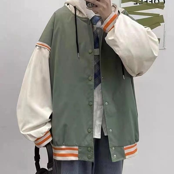 

men's hoodies & sweatshirts 2021 autumn winter loose jacket korean version of fashion youth casual wild fake two-piece hoodie, Black