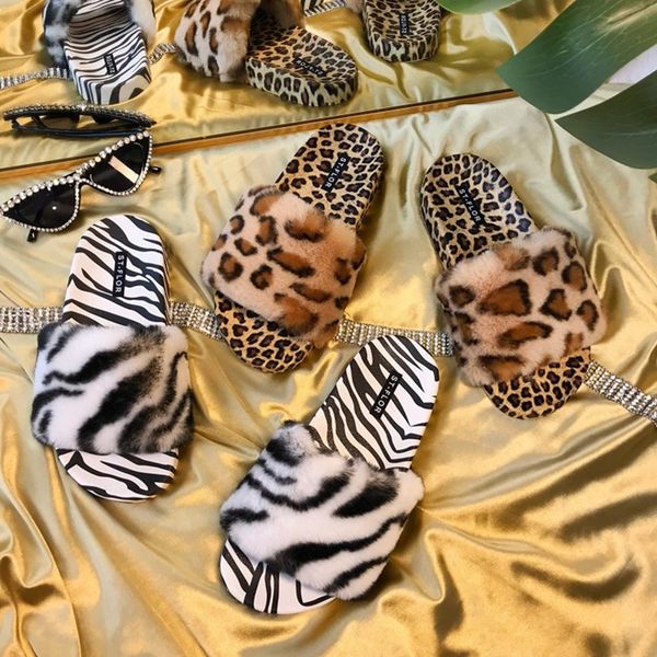 

women plus size slippers fall summer shoes leoprad fur flat fuzzy flip flops scuffs zebra-stripe outdoor indoor wear beachwear comfortable c, Black