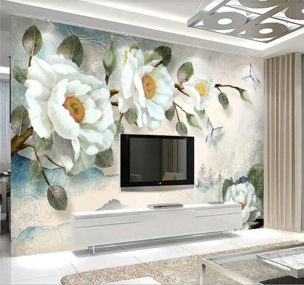

wallpapers xue su large custom home decoration wallpaper mural modern hand-painted oil painting peony flower background decorative canvas