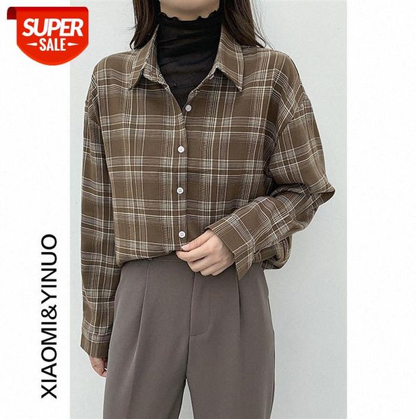 

[ou fan] 7580 korean style loose mid-length color matching plaid bf wind long-sleeved shirt women #ky2n, Black;gray