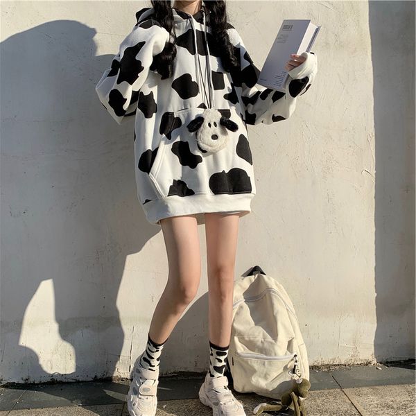 

women's sweaters clothing sweet joging sweater cows pullover hoodie sweatshirts sweatsuits long sleeve with hat winter autumn, White;black