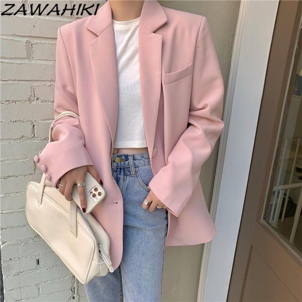 

women's suits & blazers zawahiki blazer women solid single breasted autumn vintage offies ladies chaquetas korean sweet 2021 femme fas, White;black