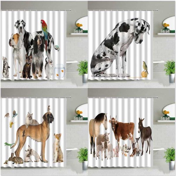 

shower curtains cute dog and cat curtain set ranch animal print pattern design waterproof cloth home bathroom decor bath screens