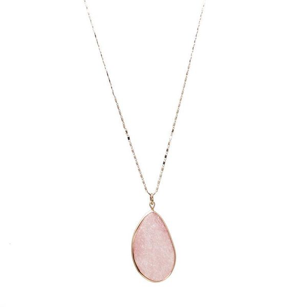 

pendant necklaces zwpon simple design rainbow teardrop natural stone necklace for woman jewelry, Silver