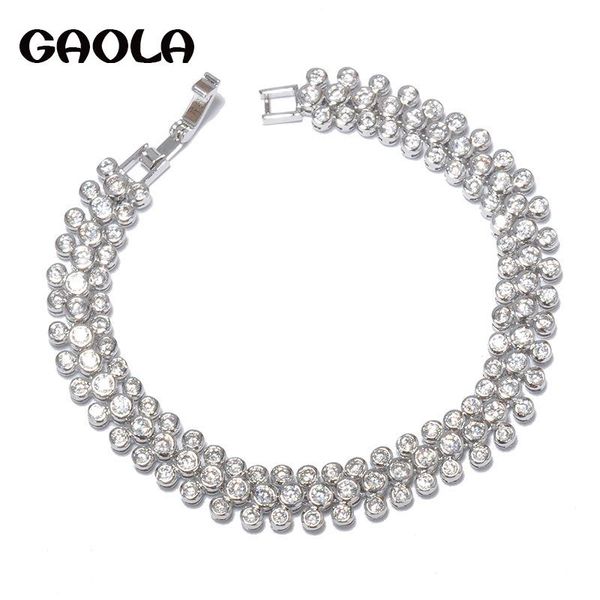 

delicate luxury white gold color cubic zirconia bracelets summer style for bridal woman gls0249 link, chain, Black