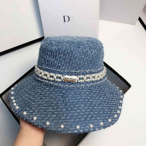 

fashion light luxury small fragrance romantic soviet cowboy fisherman's hat italian designer's hand string pearl casual hat, Black;white