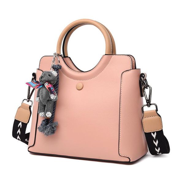 

evening bags 2021 arrivals women's pu leather shoulder little bear cartoon doll pendant fashion girl's wide strap handbag