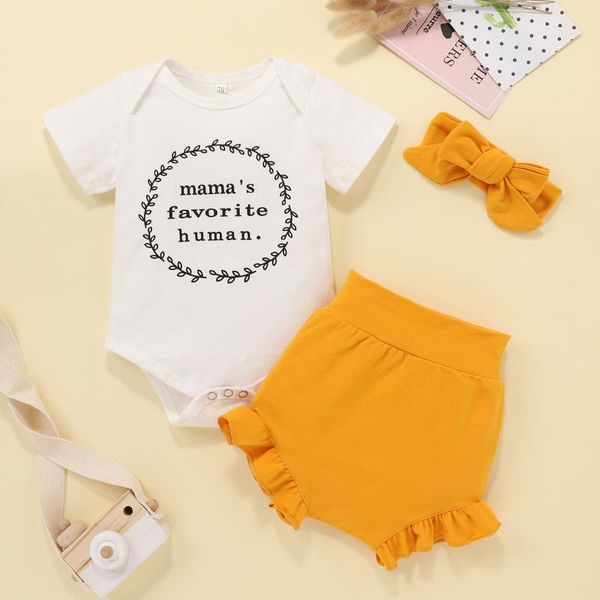 

born baby clothing summer infant girl clothes letter romper bodysuit+shorts cute toddler sets, White