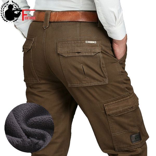 Fleece Warme Winter Cargo Hosen Männer Casual Lose Multi Tasche Männliche Militär Armee Stil Grün Khaki Hosen Größe 44 42 40 210518