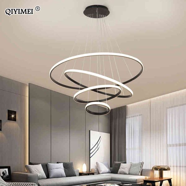

table lamps white/coffee led pendant lights for living room foyer circle rings acrylic aluminum body home lamp fixtures ac85-260v