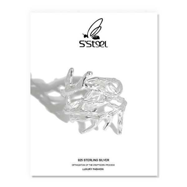 

cluster rings s'steel irregular branch-shape gift for women 925 sterling silver minimalist personalized trendy open ring fine jewellery, Golden;silver