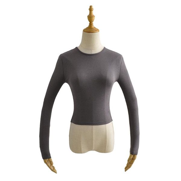 

women's t-shirt 2021 ins fashion women ribbed shirts long sleeve tees spring autumn, White