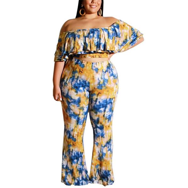 

plus size tracksuits women 2 pieces suit set summer female flower print boat neck sleeve + high waist trousers outfits xl-5xl, Black
