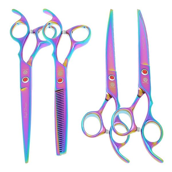 

hair scissors purple dragon 7.0" pets grooming japan 440c dog cutting shears groomer 6.5" thinning tijeras animal curved shear b00