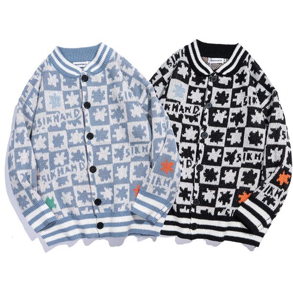 

men's sweaters v-neck checkered sweater, large cardigan, fashionable casual coat in autumn and winter of 2021, White;black