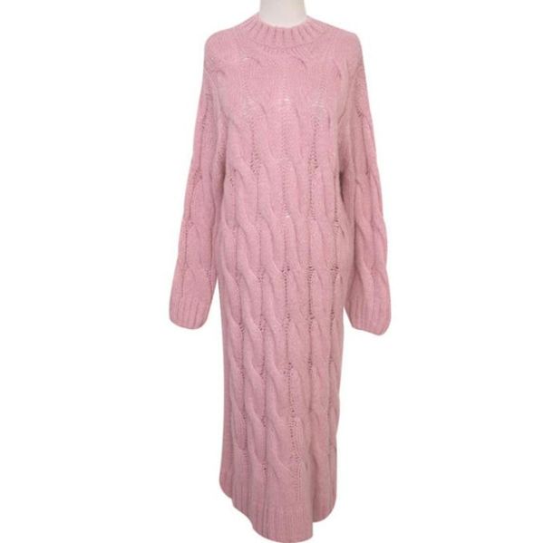 

autumn winter twist knitted sweater dress women o-neck loose long casual dresses, Black;gray